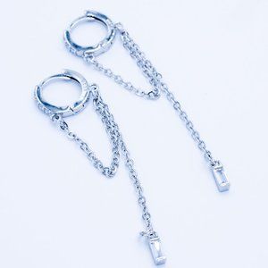 Zircon Silver Hoop Chain Earrings